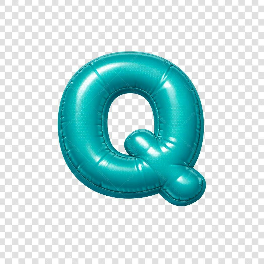 Elemento 3D Letra Q Balão Turquesa PNG Fundo Transparente