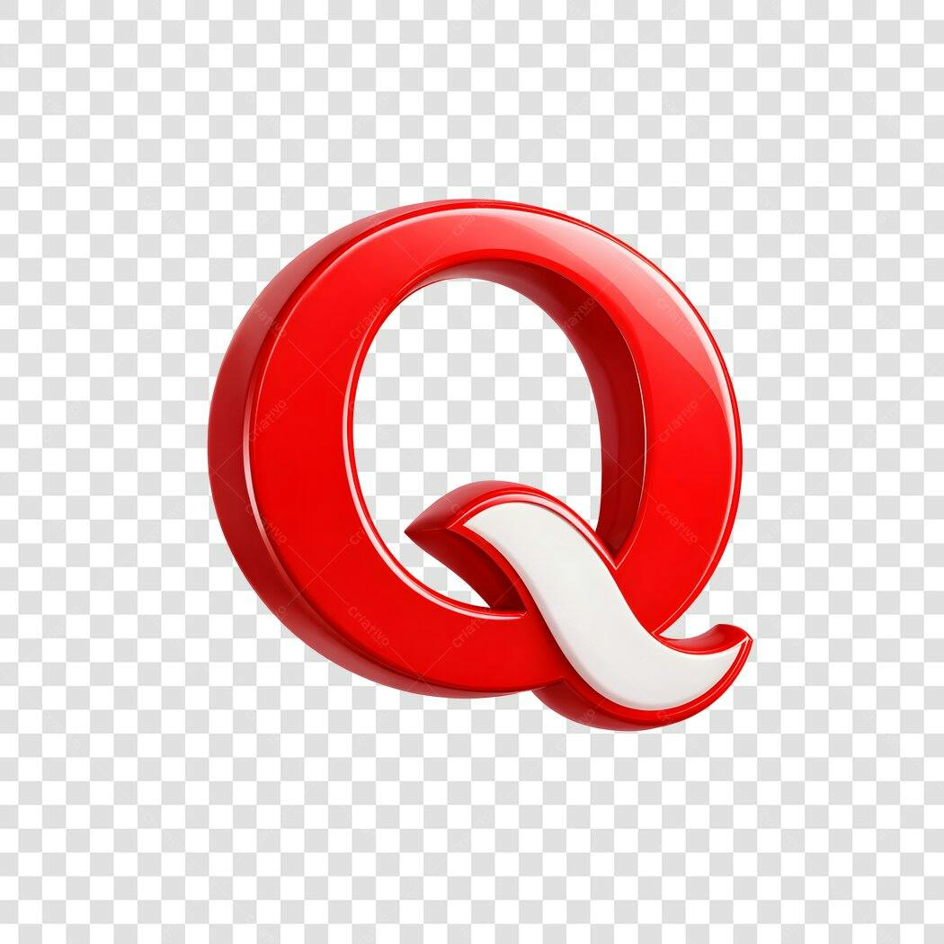 Elemento 3D Letra Q Vermelha Brilhante PNG Fundo Transparente