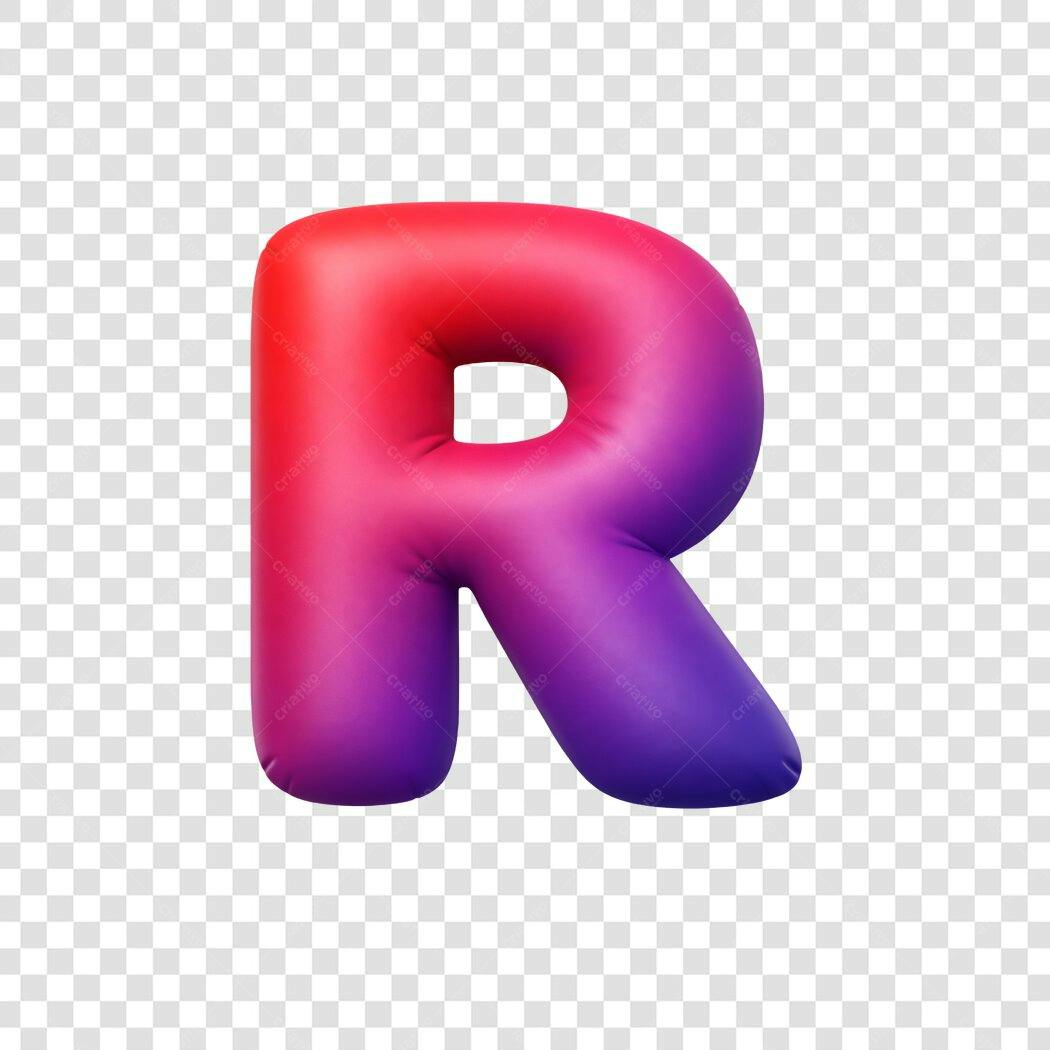 Elemento 3D Letra R Inflável Degradê Rosa Roxo PNG Fundo Transparente