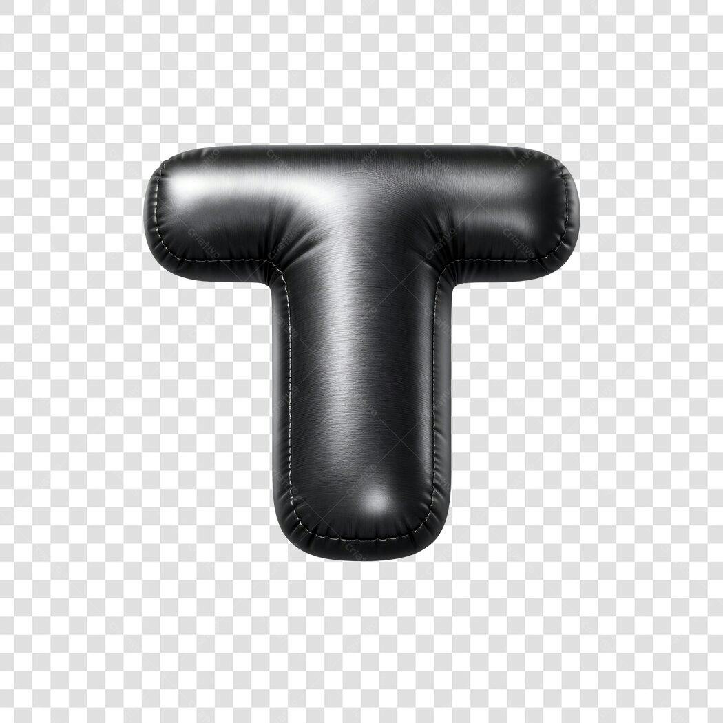 Elemento 3D Letra T Balão Preto Couro PNG Fundo Transparente