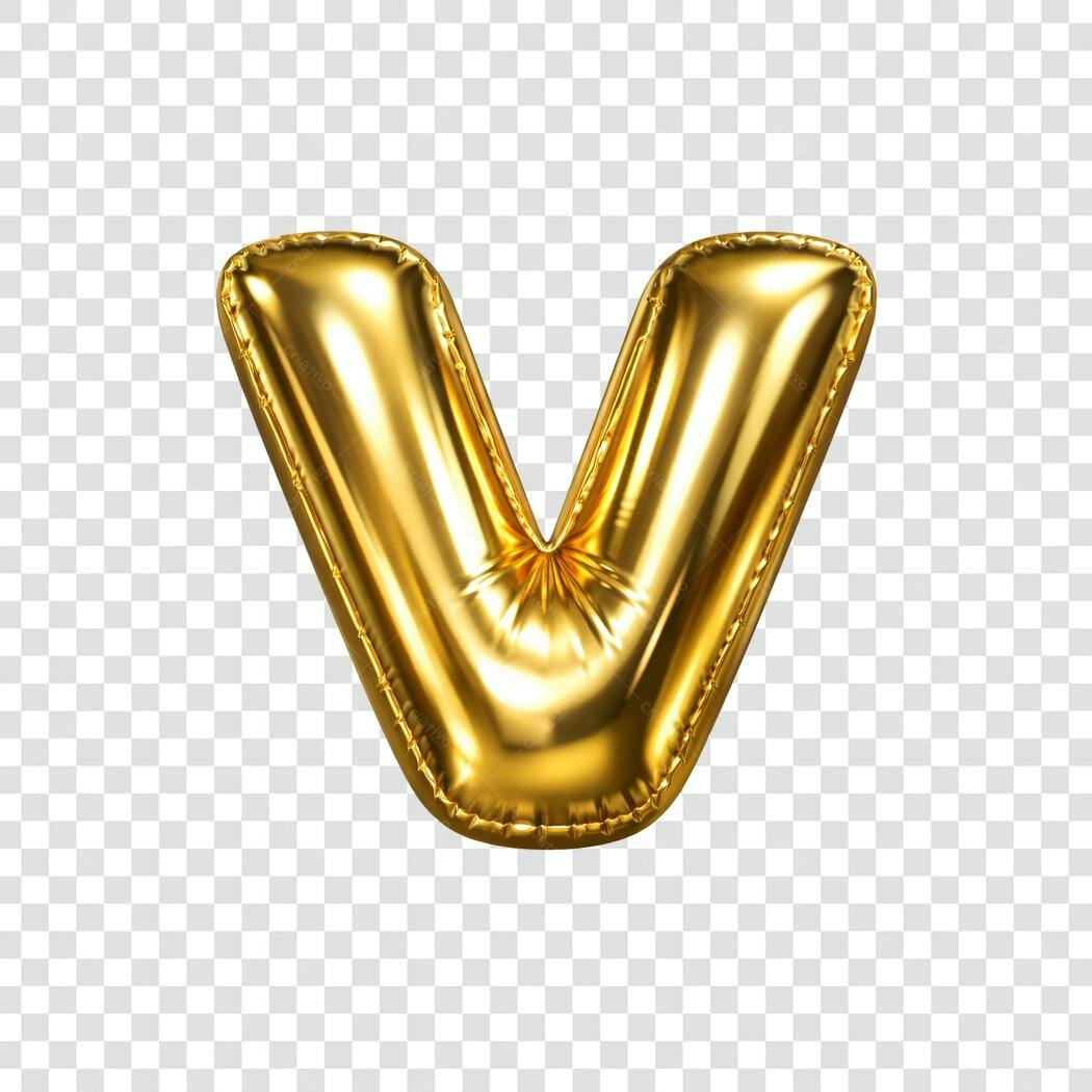 Elemento 3D Letra V Balão Dourado PNG Fundo Transparente