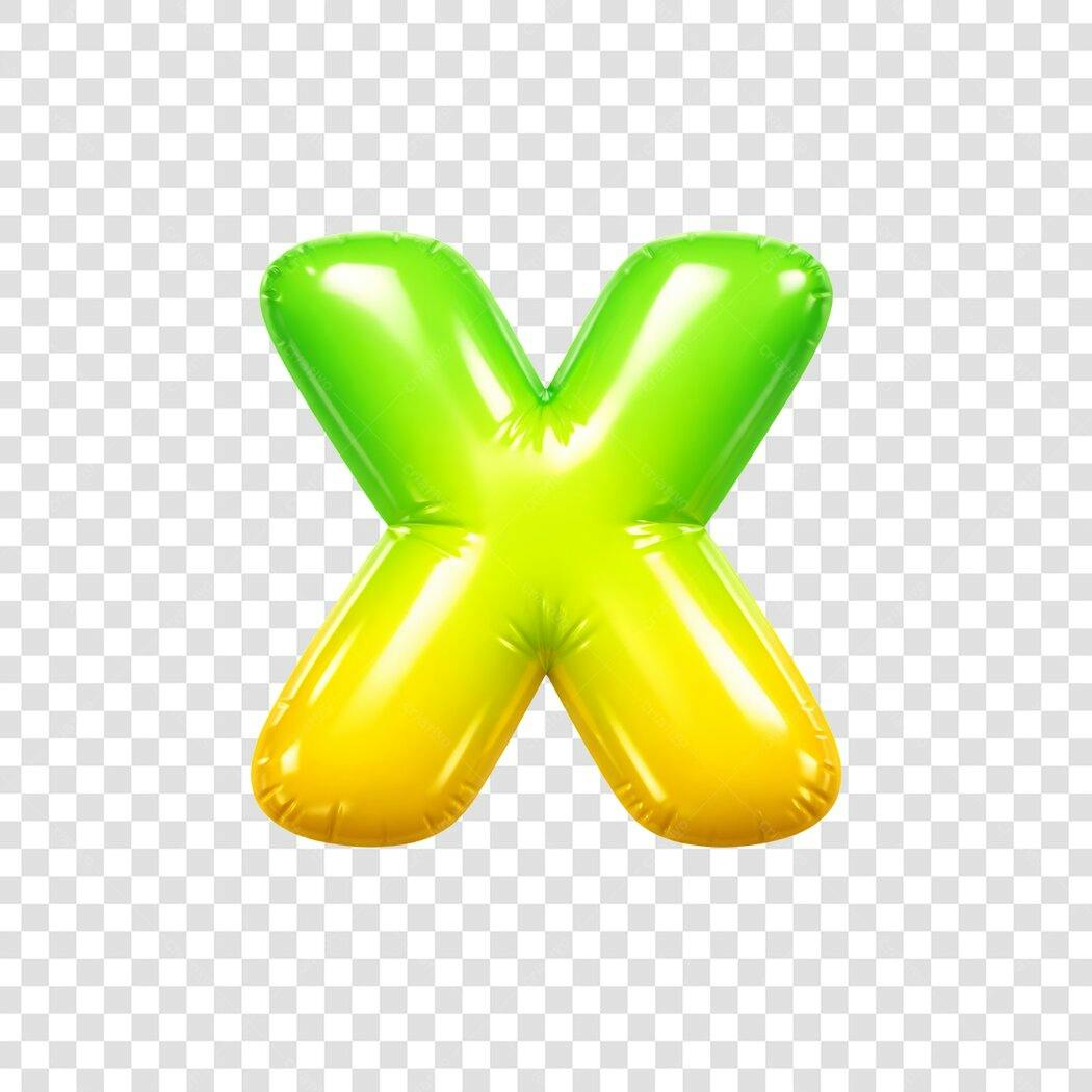 Elemento 3D Letra X Balão Verde Amarelo PNG Fundo Transparente