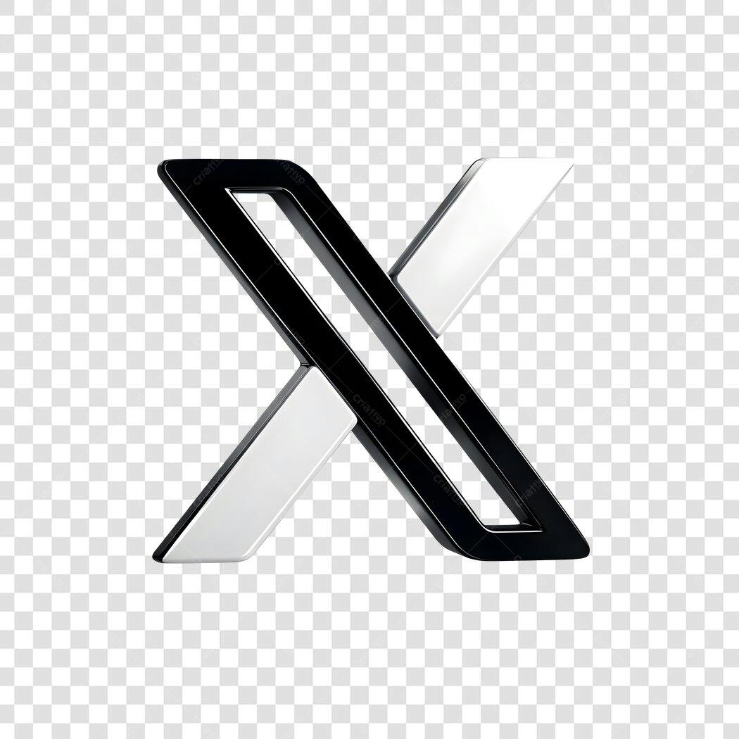 Elemento 3D Letra X Preto e Branco PNG Fundo Transparente