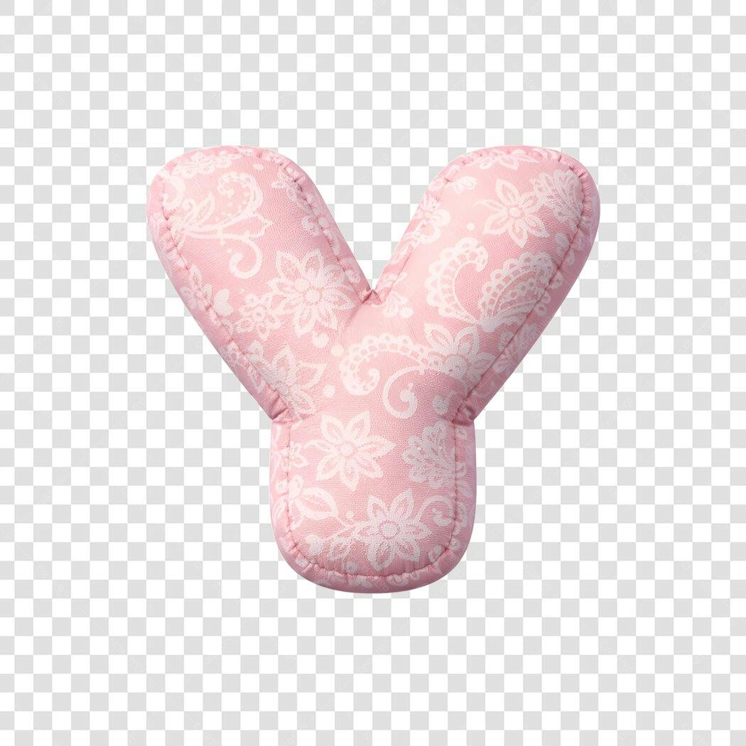 Elemento 3D Letra Y Rosa Floral Almofada PNG Fundo Transparente