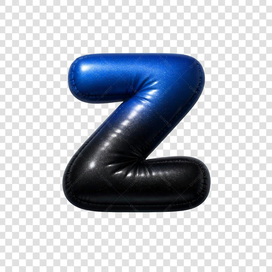 Elemento 3D Letra Z Balão Azul e Preto PNG Fundo Transparente