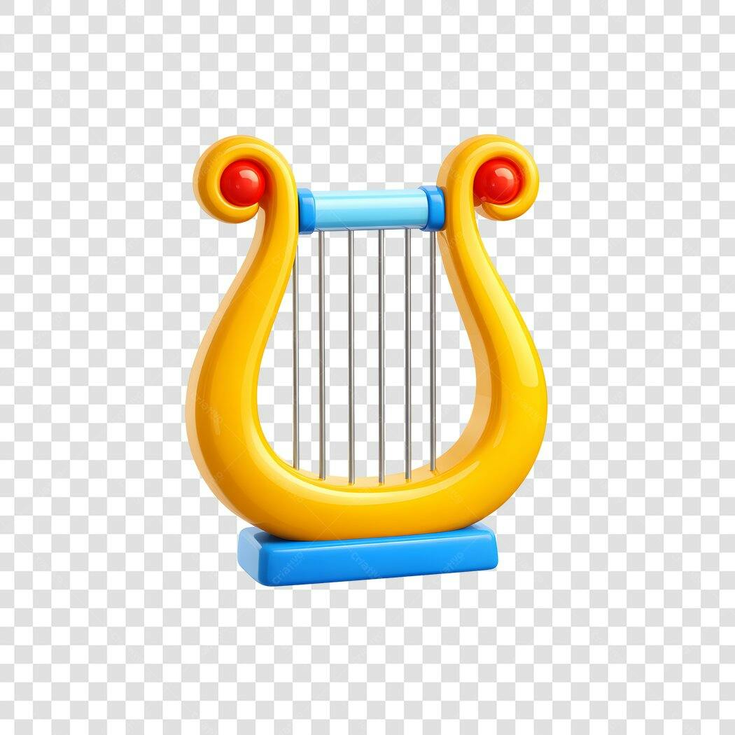 Elemento 3D Lira Instrumento Musical Amarelo PNG Fundo Transparente