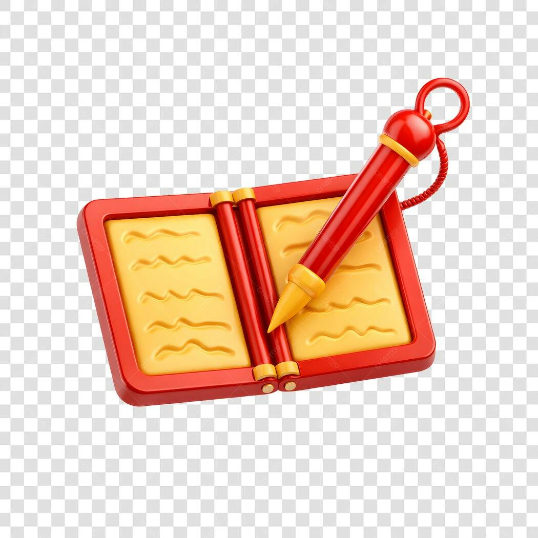 Elemento 3D Livro e Caneta Vermelhos PNG Fundo Transparente