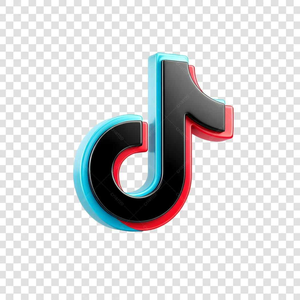 Elemento 3D Logo TikTok Preto Azul Vermelho PNG Fundo Transparente