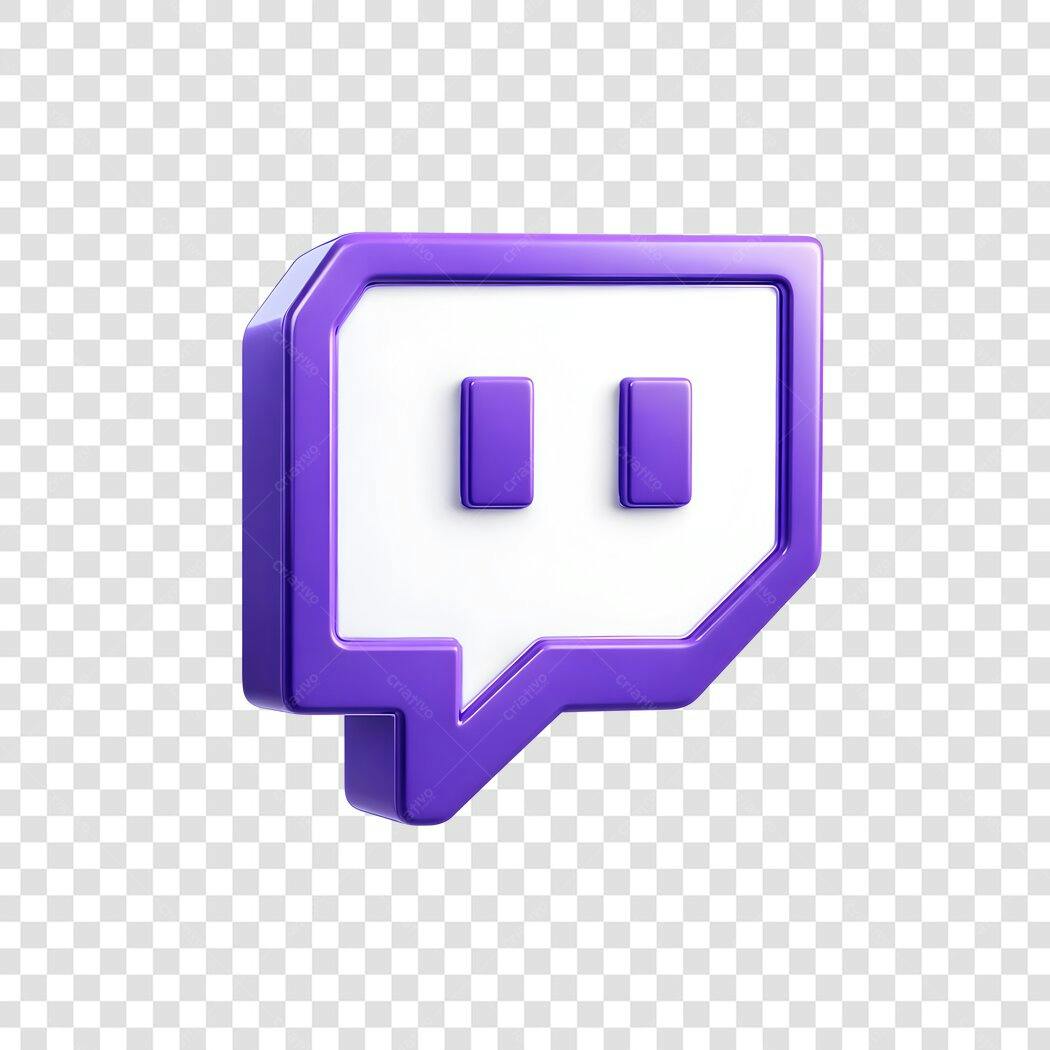 Elemento 3D Logo Twitch Roxo Branco PNG Fundo Transparente