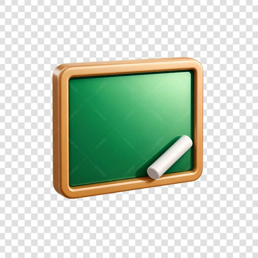 Elemento 3D Lousa Escolar Verde Giz PNG Fundo Transparente