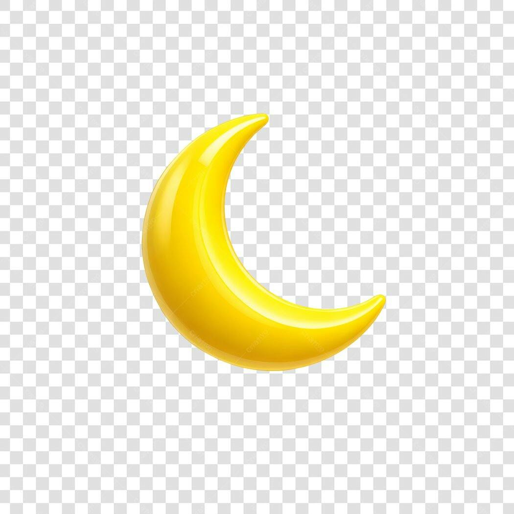 Elemento 3D Lua Crescente Amarela PNG Fundo Transparente
