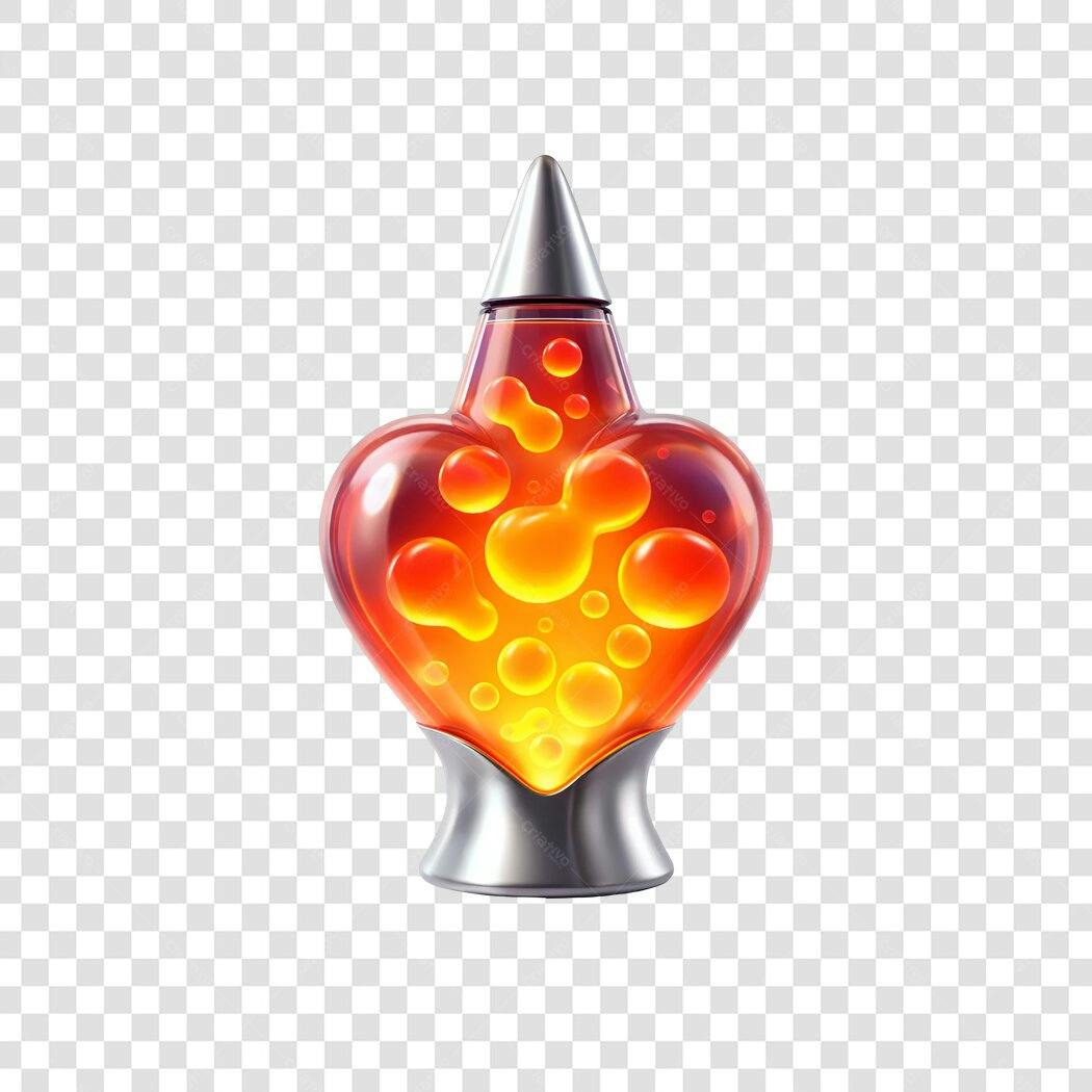Elemento 3D Luminária Lava Coração Vermelho PNG Fundo Transparente