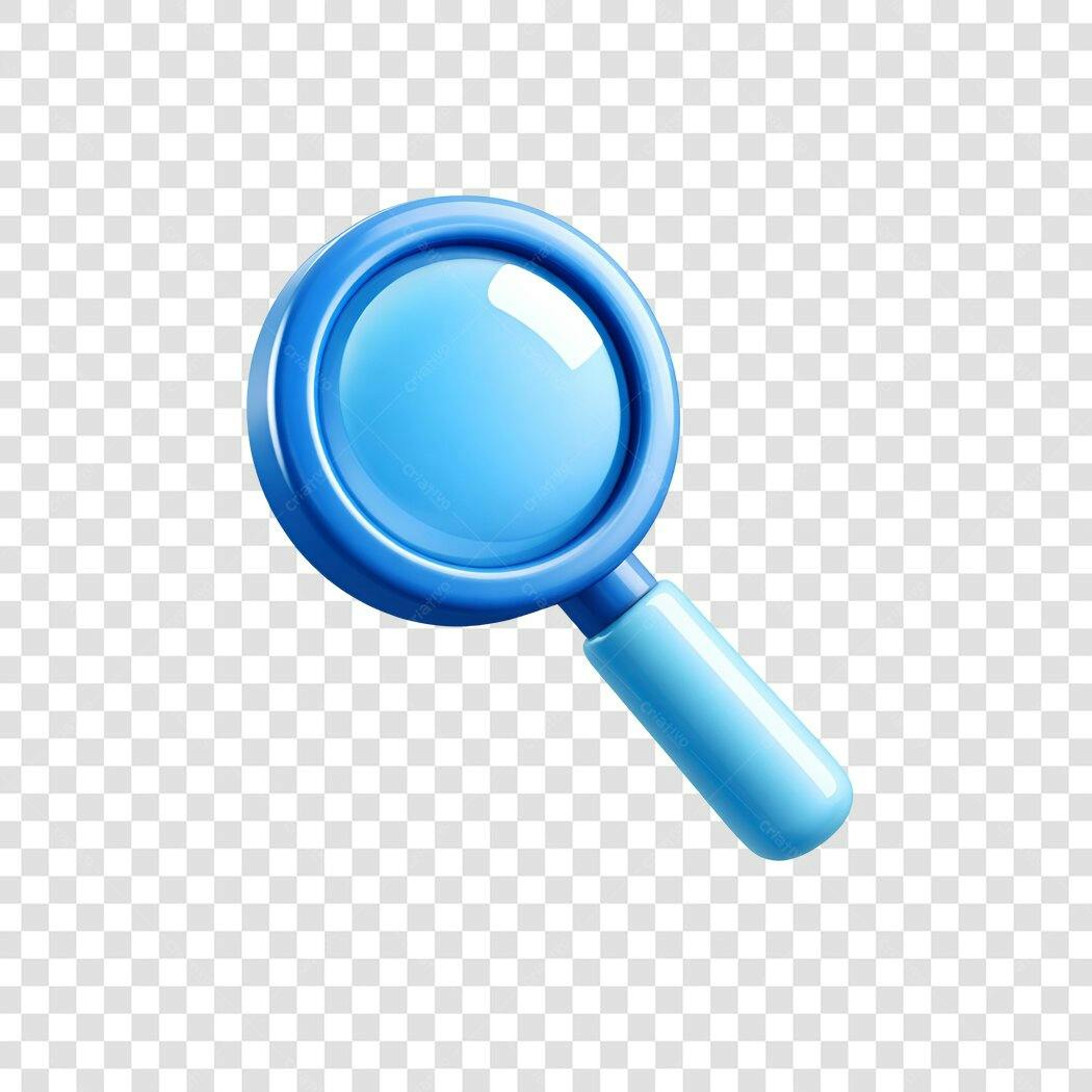 Elemento 3D Lupa Azul Pesquisa PNG Fundo Transparente