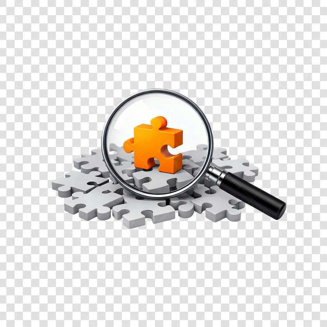 Elemento 3D Lupa Procurando Peça Quebra-Cabeça PNG Fundo Transparente