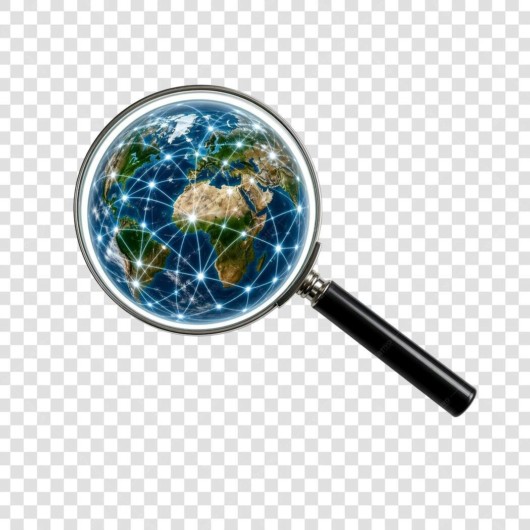 Elemento 3D Lupa Terra Conexão Global PNG Fundo Transparente
