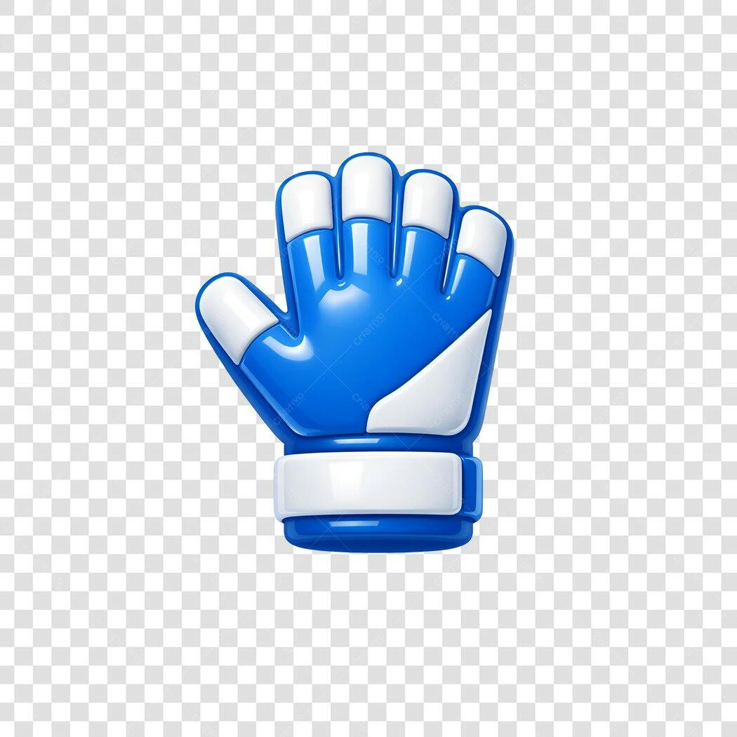 Elemento 3D Luva Goleiro Futebol Azul Branca PNG Fundo Transparente