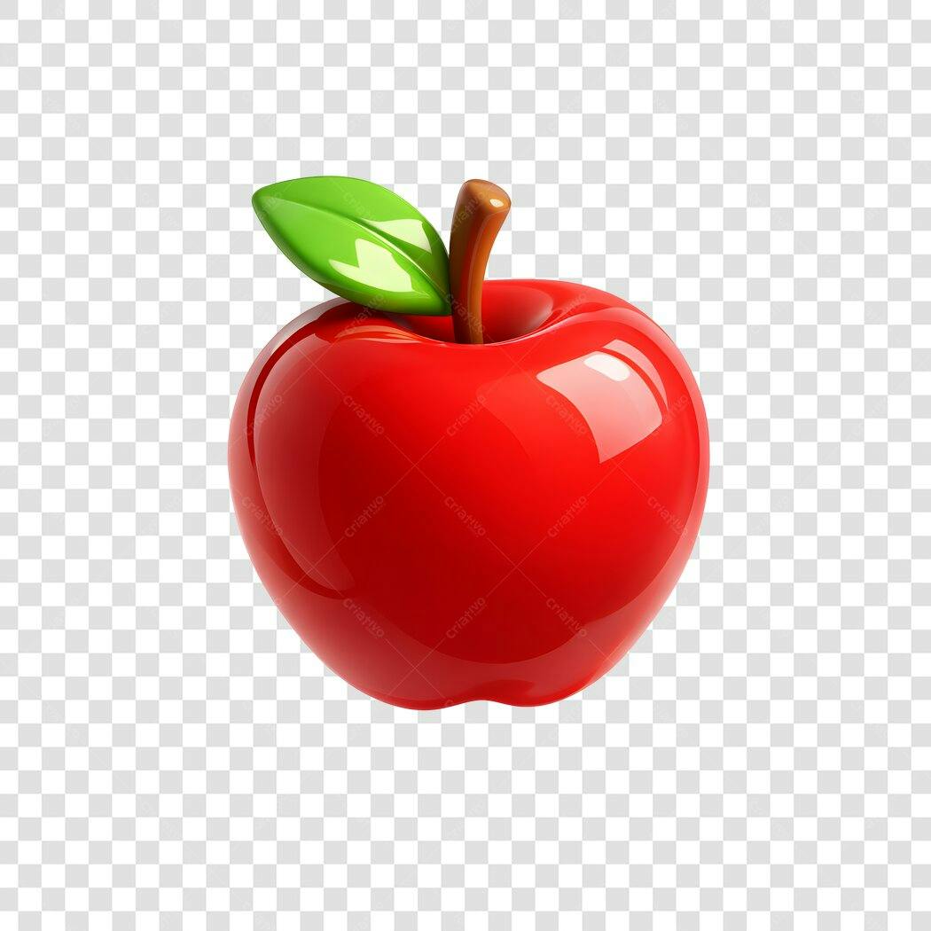 Elemento 3D Maçã Vermelha Brilhante PNG Fundo Transparente