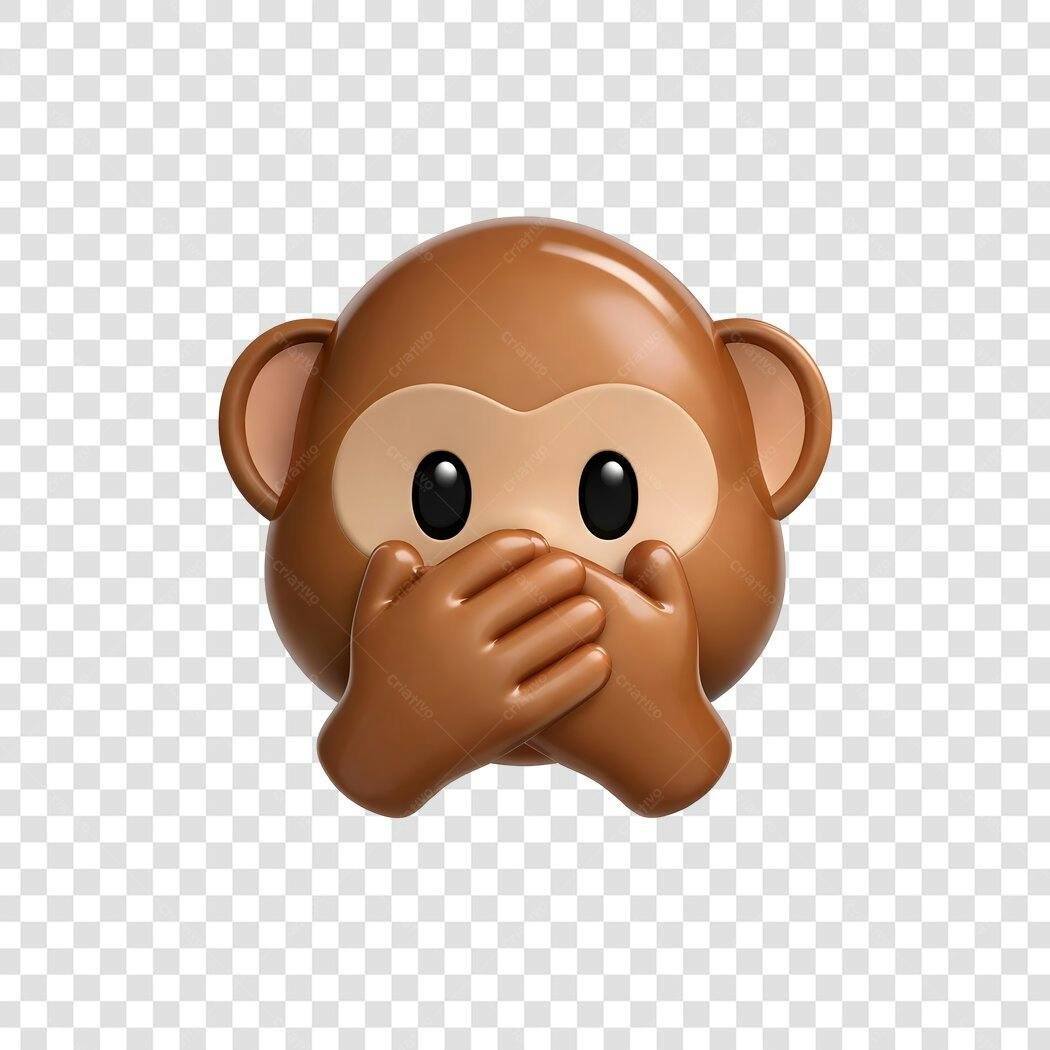 Elemento 3D Macaco Emoji Boca Fechada PNG Fundo Transparente