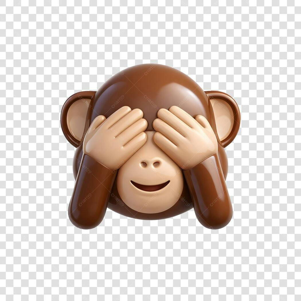 Elemento 3D Macaco Emoji Não Vejo Mal PNG Fundo Transparente