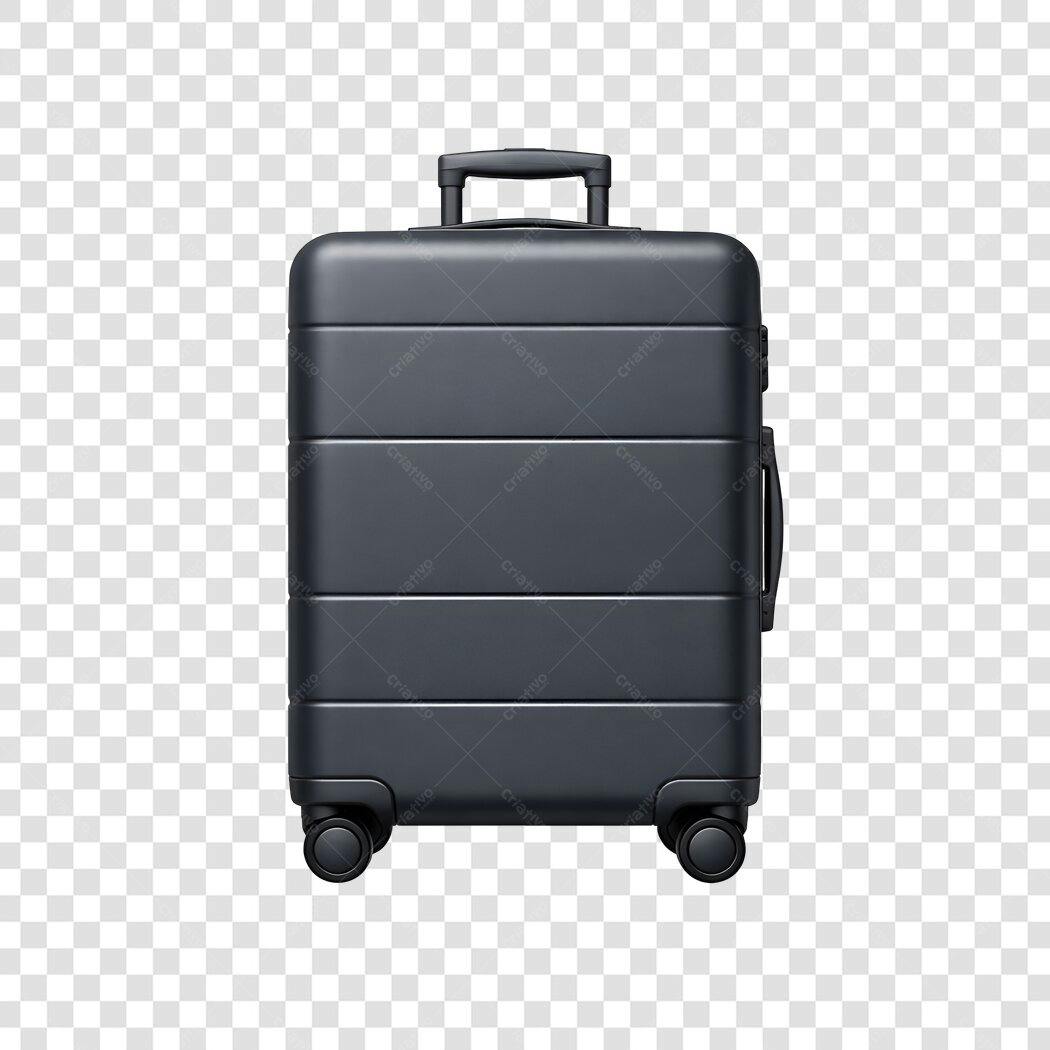 Elemento 3D Mala Viagem Cinza Rodinhas PNG Fundo Transparente