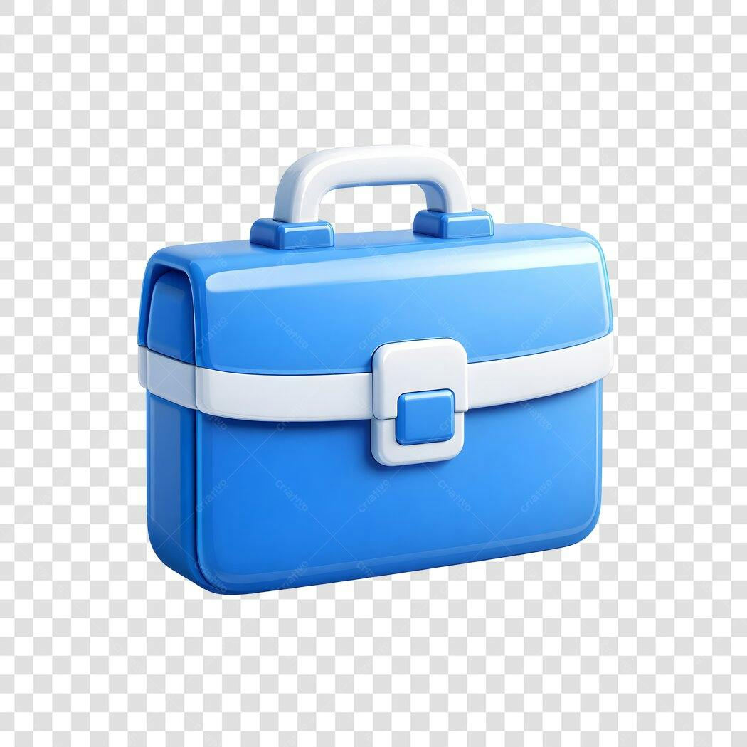 Elemento 3D Maleta Executiva Azul Branca PNG Fundo Transparente