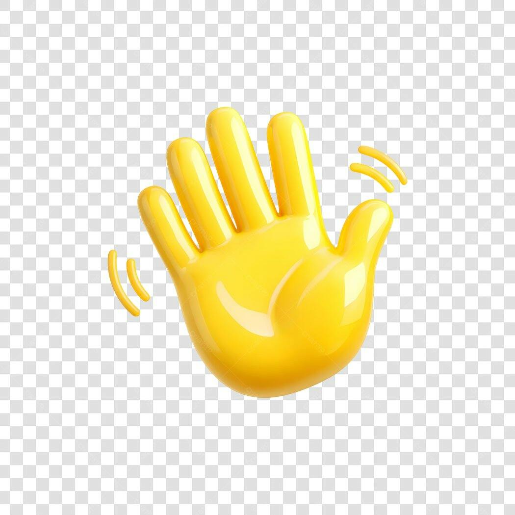 Elemento 3D Mão Acenando Amarela PNG Fundo Transparente
