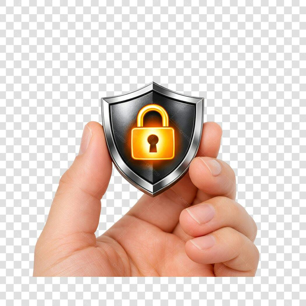 Elemento 3D Mão Segurando Escudo Cadeado Segurança PNG Fundo Transparente