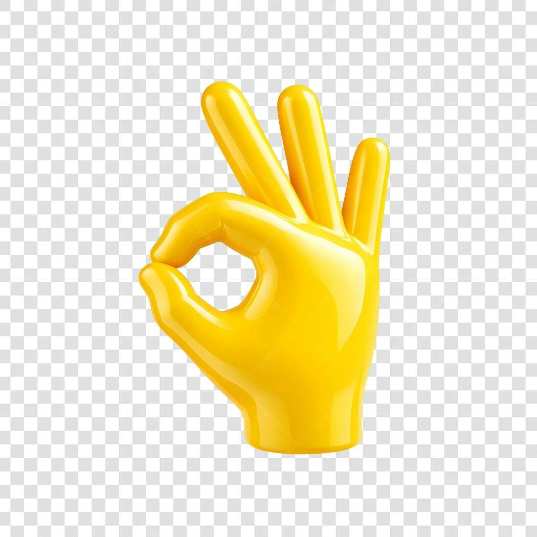Elemento 3D Mão Sinal OK Amarelo PNG Fundo Transparente
