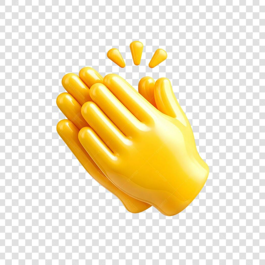 Elemento 3D Mãos Batendo Palmas Amarelas PNG Fundo Transparente