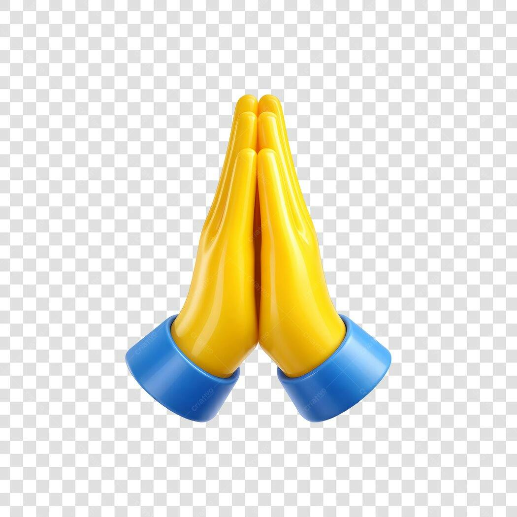 Elemento 3D Mãos Rezando Amarelas Azuis PNG Fundo Transparente
