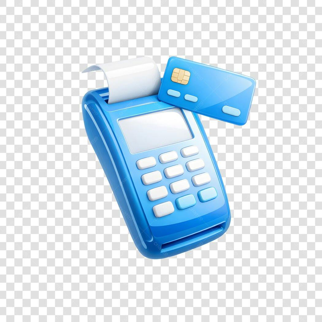 Elemento 3D Máquina Cartão Crédito Azul PNG Fundo Transparente