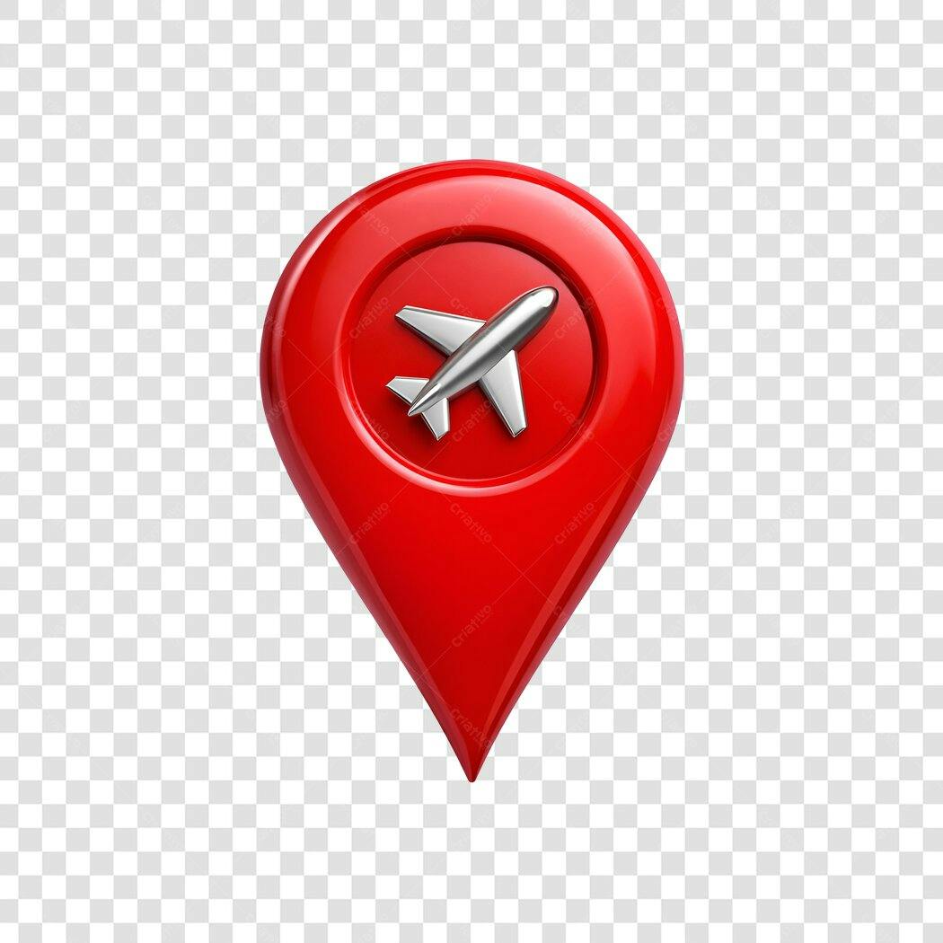Elemento 3D Marcador Mapa Avião Viagem Vermelho PNG Fundo Transparente