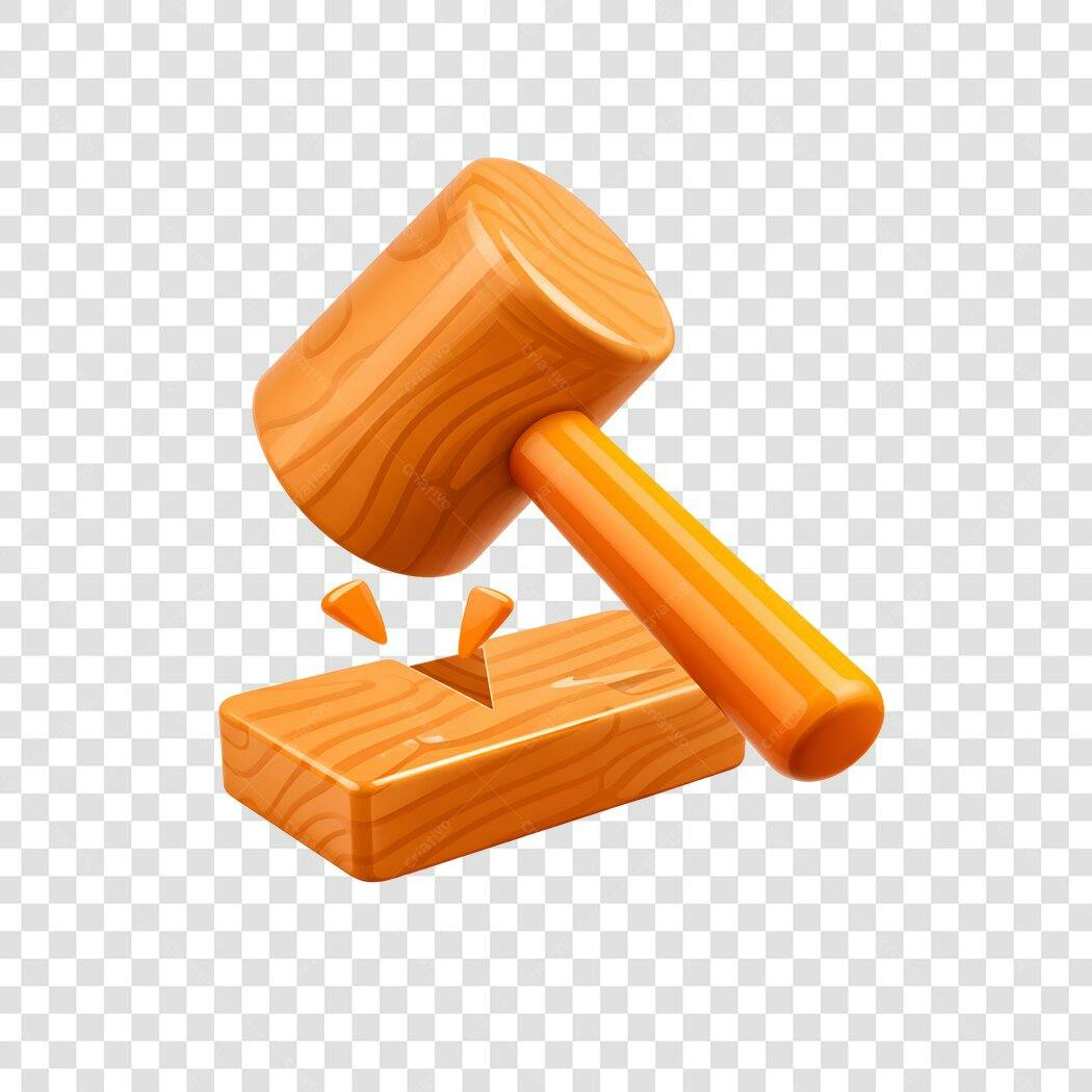 Elemento 3D Martelo de Madeira Quebrando PNG Fundo Transparente