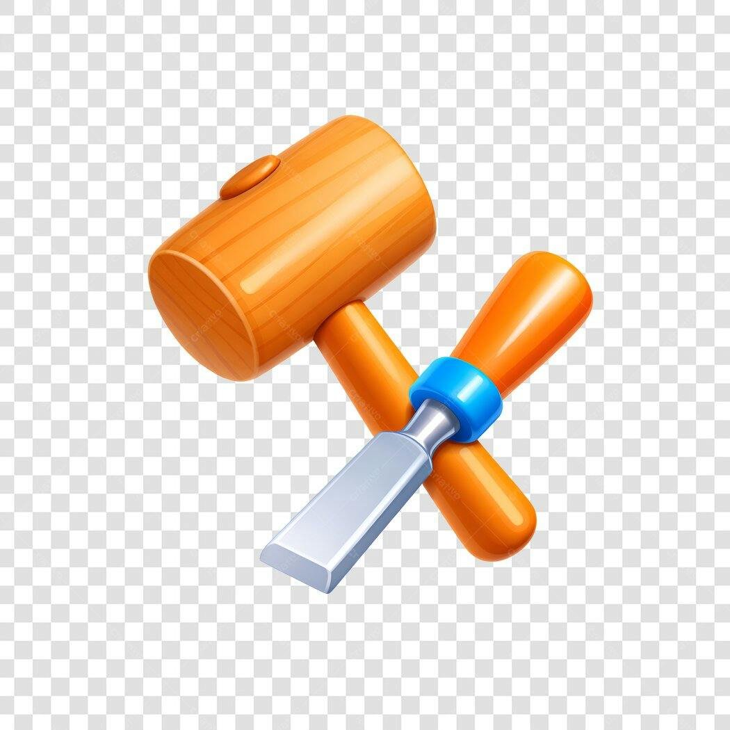 Elemento 3D Martelo e Cinzel Ferramentas Marcenaria PNG Fundo Transparente