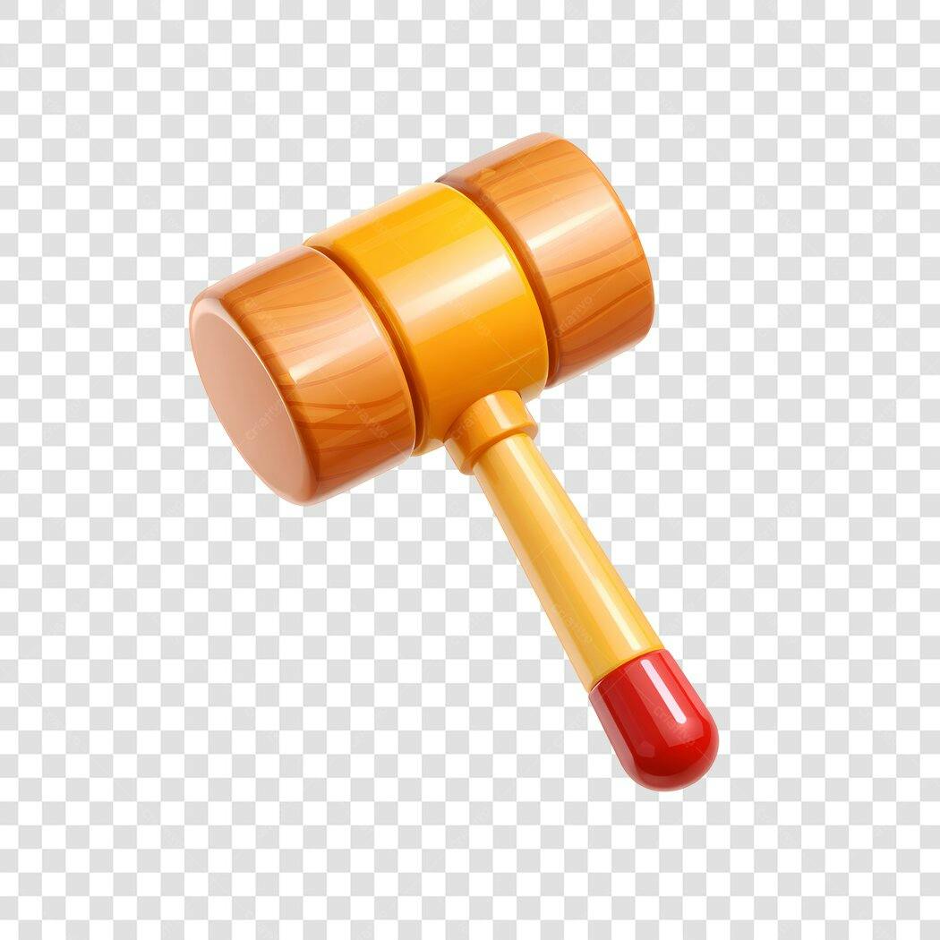 Elemento 3D Martelo Juiz Marrom Amarelo PNG Fundo Transparente