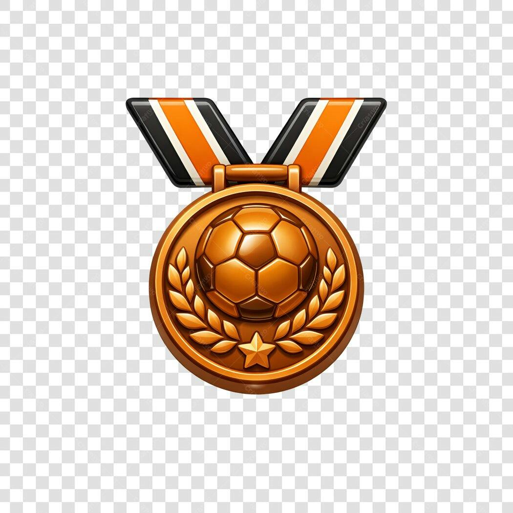 Elemento 3D Medalha Futebol Ouro Bronze PNG Fundo Transparente