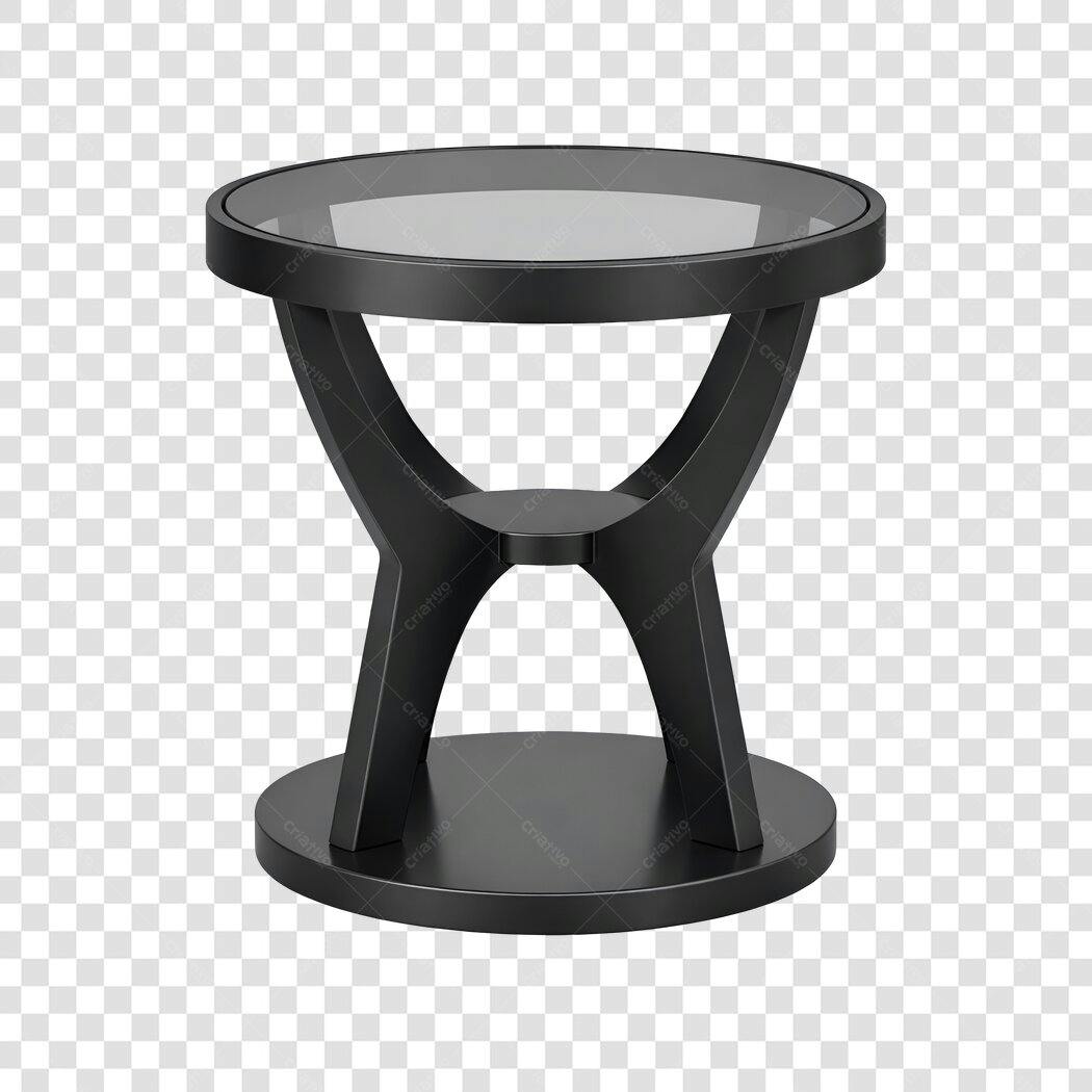 Elemento 3D Mesa Lateral Redonda Vidro Preta PNG Fundo Transparente