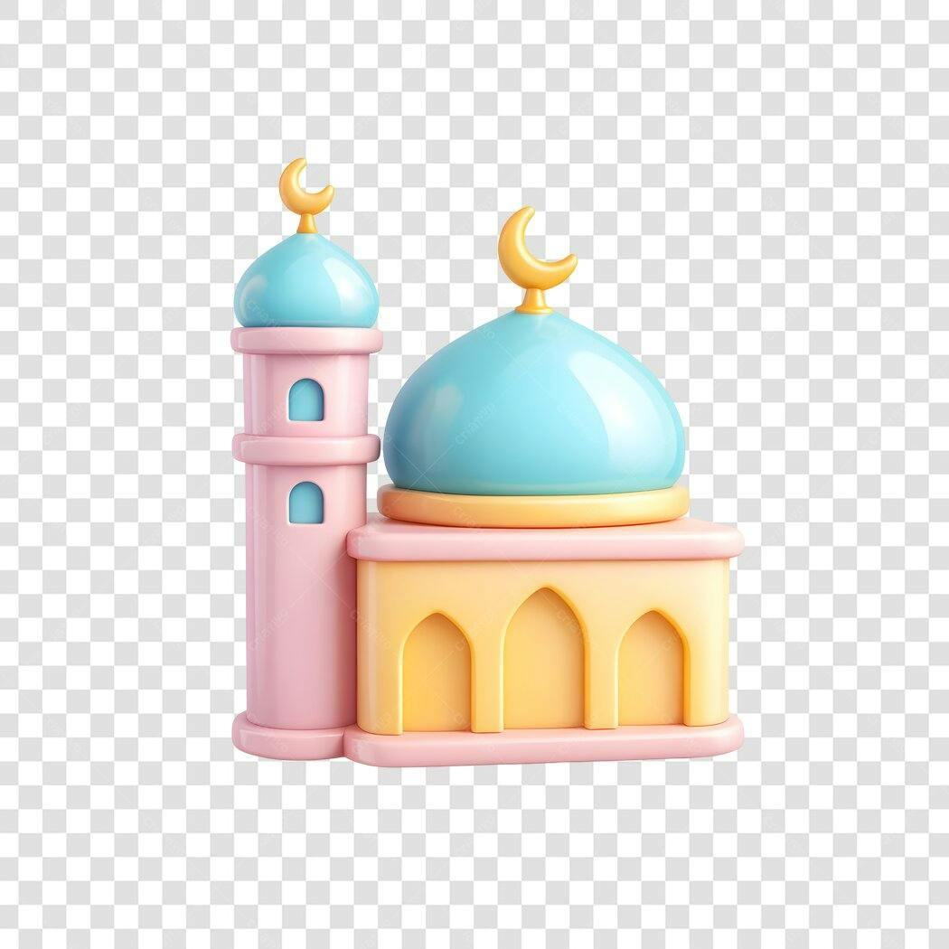 Elemento 3D Mesquita Ramadã Eid Mubarak PNG Fundo Transparente