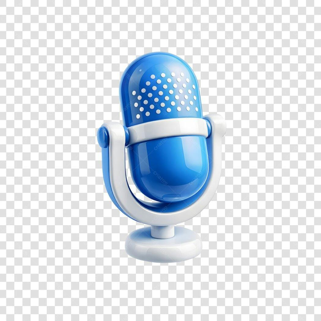 Elemento 3D Microfone Azul Retrô PNG Fundo Transparente