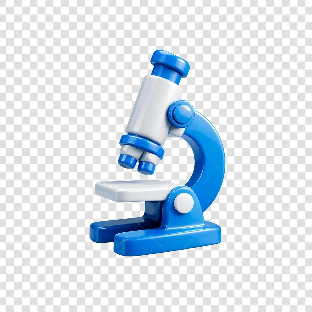 Elemento 3D Microscópio Azul Branco Ciência PNG Fundo Transparente