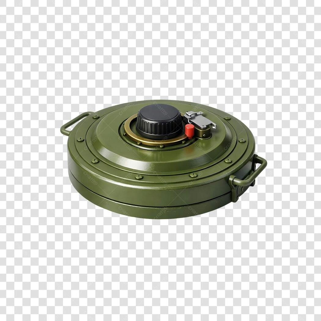 Elemento 3D Mina Terrestre Militar Verde PNG Fundo Transparente