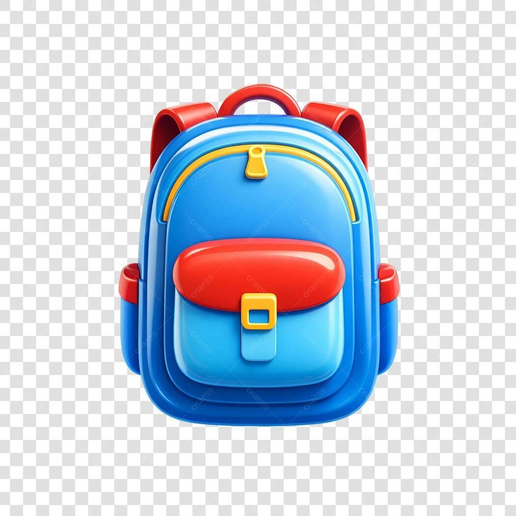 Elemento 3D Mochila Escolar Azul Vermelha PNG Fundo Transparente