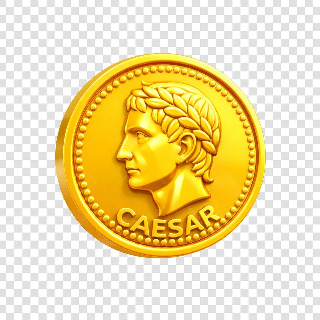 Elemento 3D Moeda Romana Dourada Caesar PNG Fundo Transparente