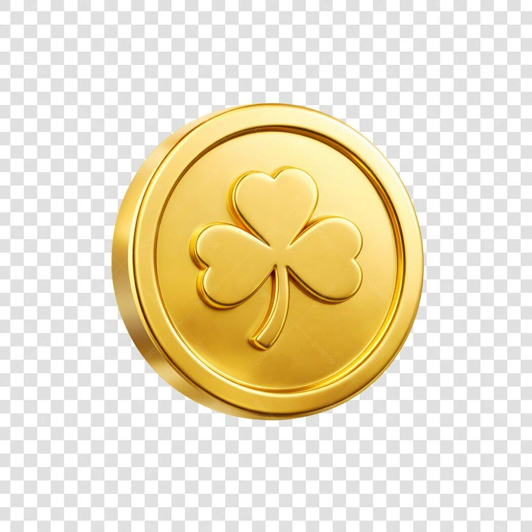 Elemento 3D Moeda Trevo Dourado Sorte PNG Fundo Transparente