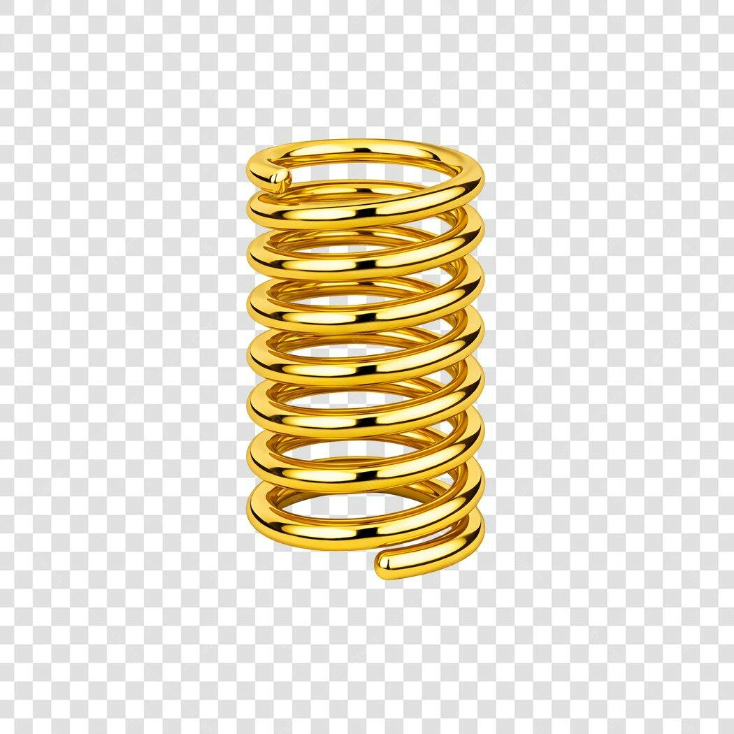 Elemento 3D Mola Dourada Metálica PNG Fundo Transparente