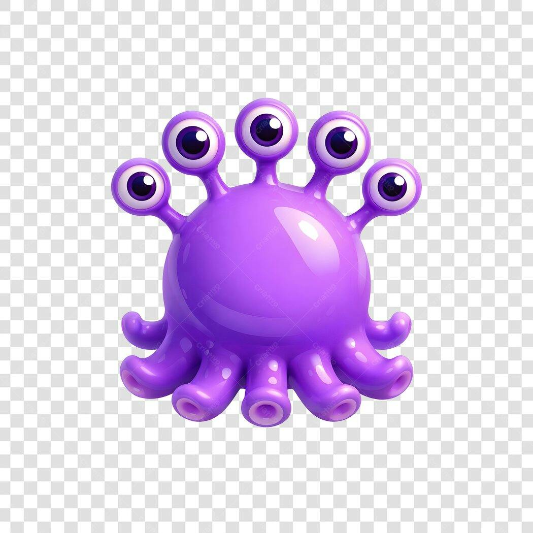 Elemento 3D Monstro Roxo Olhos Alienígena PNG Fundo Transparente