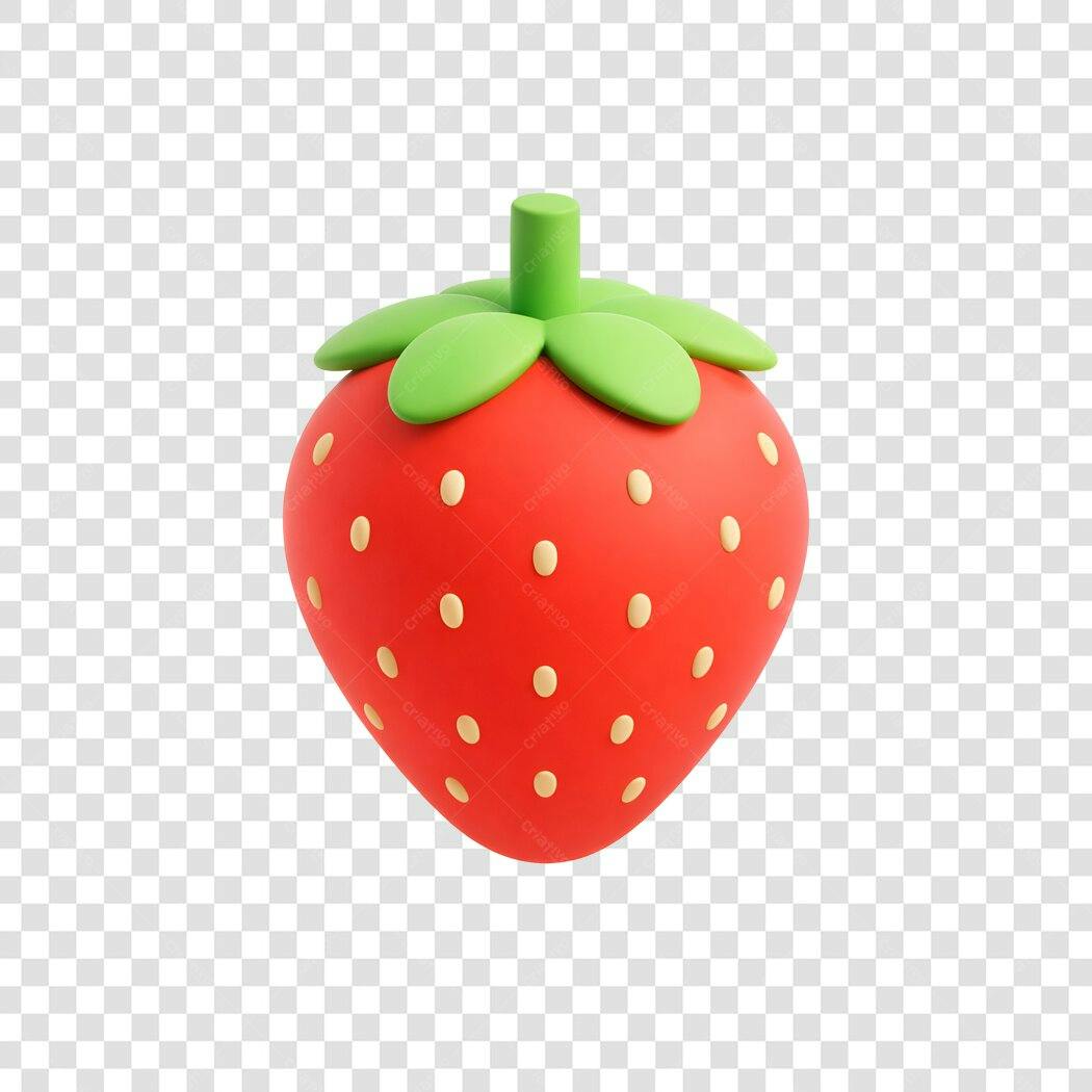 Elemento 3D Morango Vermelho Fruta PNG Fundo Transparente