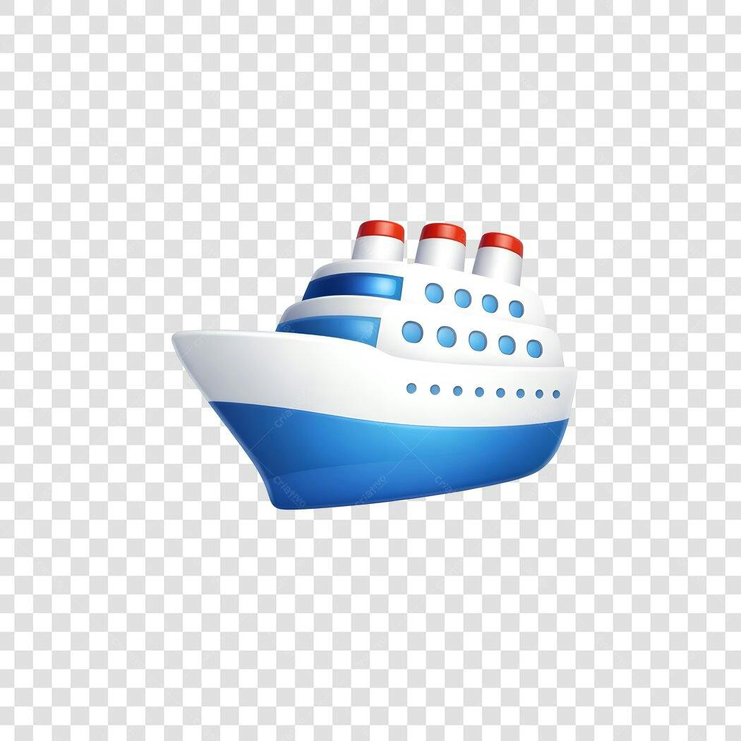 Elemento 3D Navio Cruzeiro Azul Branco PNG Fundo Transparente