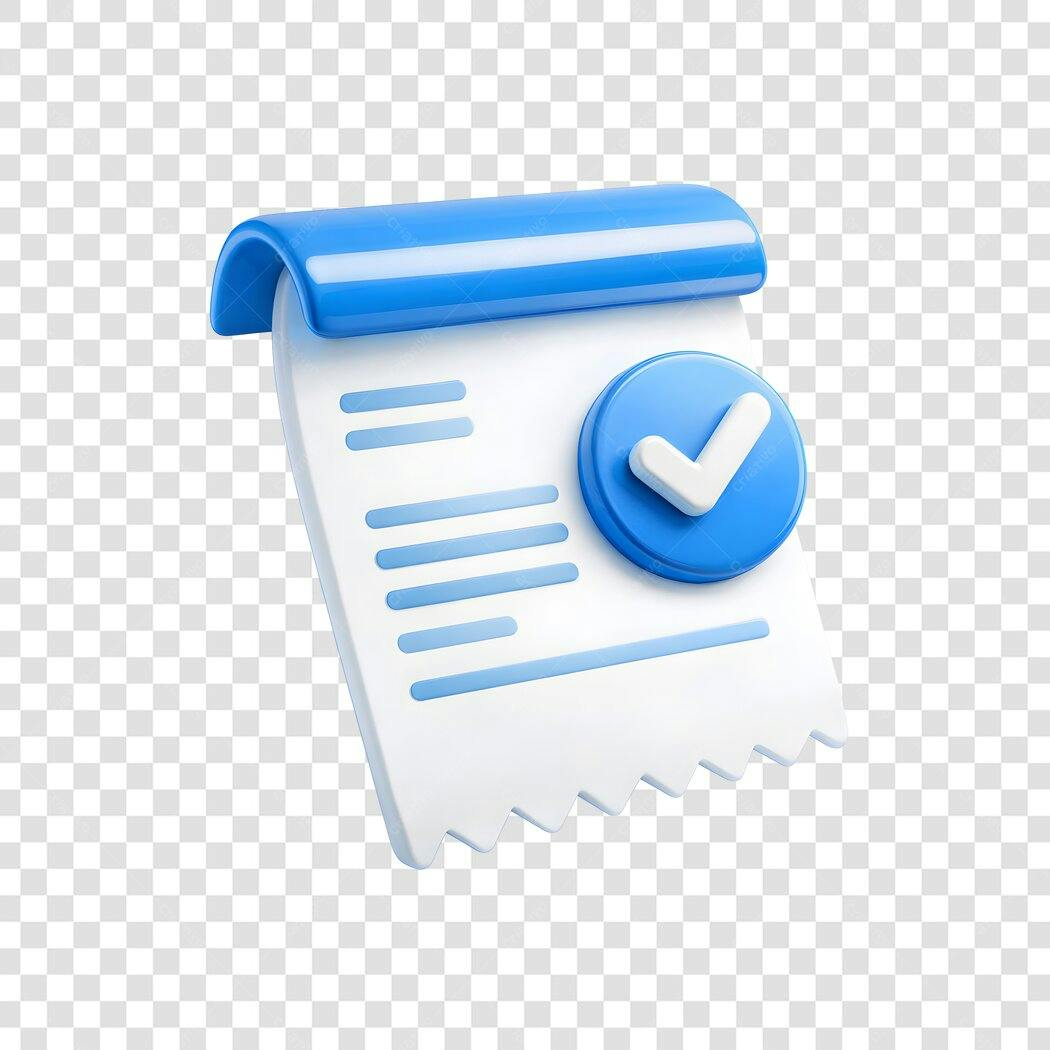 Elemento 3D Nota Fiscal Recibo Confirmação Azul PNG Fundo Transparente