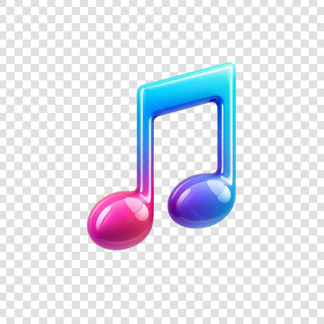 Elemento 3D Nota Musical Colorida Gradiente PNG Fundo Transparente